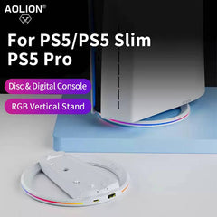 For PS5 Slim Console Vertical Stand For PlayStation 5 Slim Optical Drive/digital Version Base Stand With Atmosphere RGB Light