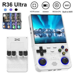 R36 Ultra Retro Handheld Game Console, with 64G Built-in 20000+ Games, 3000mAh Rechargeable, Support 20+ Simulators, Linux System, 4.0 Inch IPS Screen Portable Pocket Arcade (White