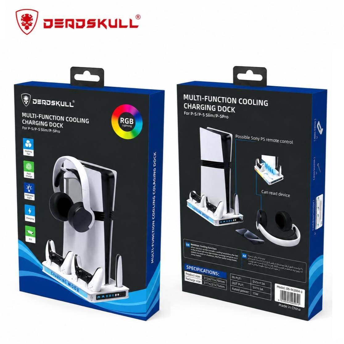 Multi-Function Cooling Charging Dock for PS5, PS5 Slim, PS5 Pro - DEADSKULL DS-MZ8041