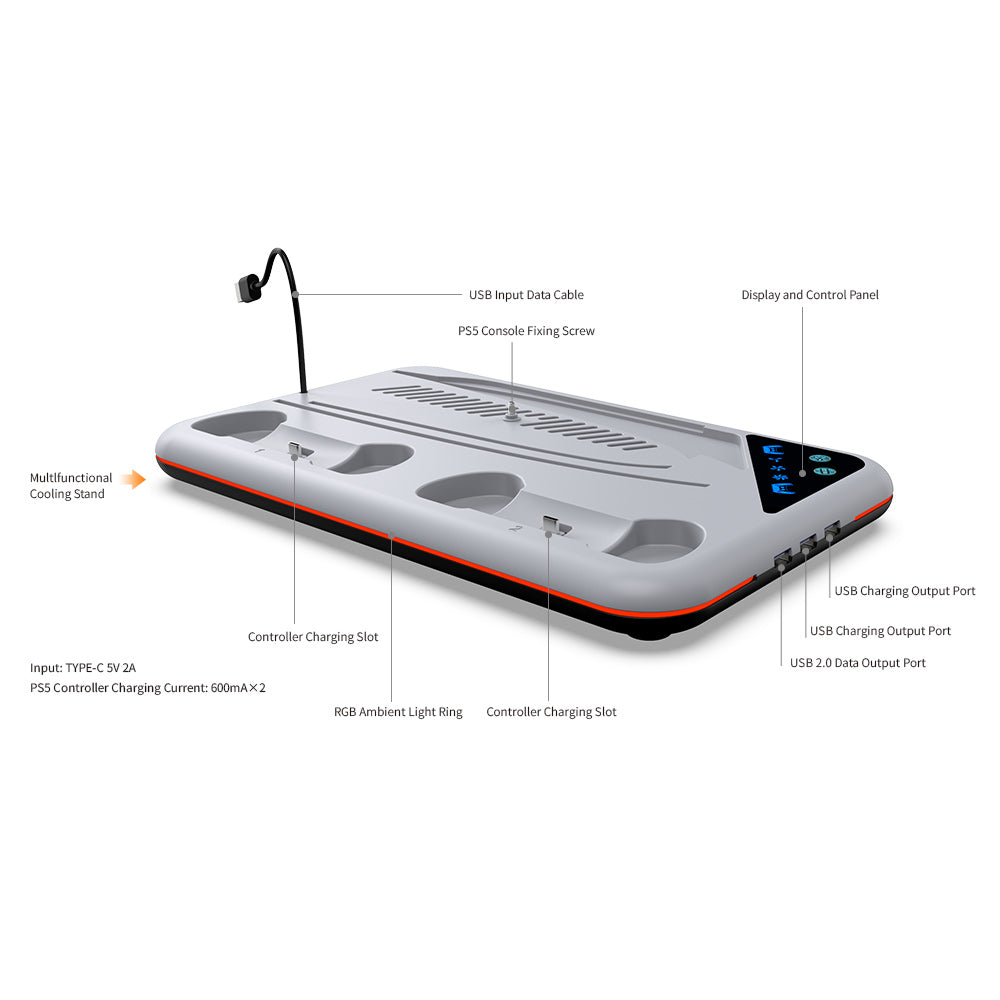DOBE PS5 Multifunction Rgb Cooling  Charging Dock (PS5 FAT/SLIM)